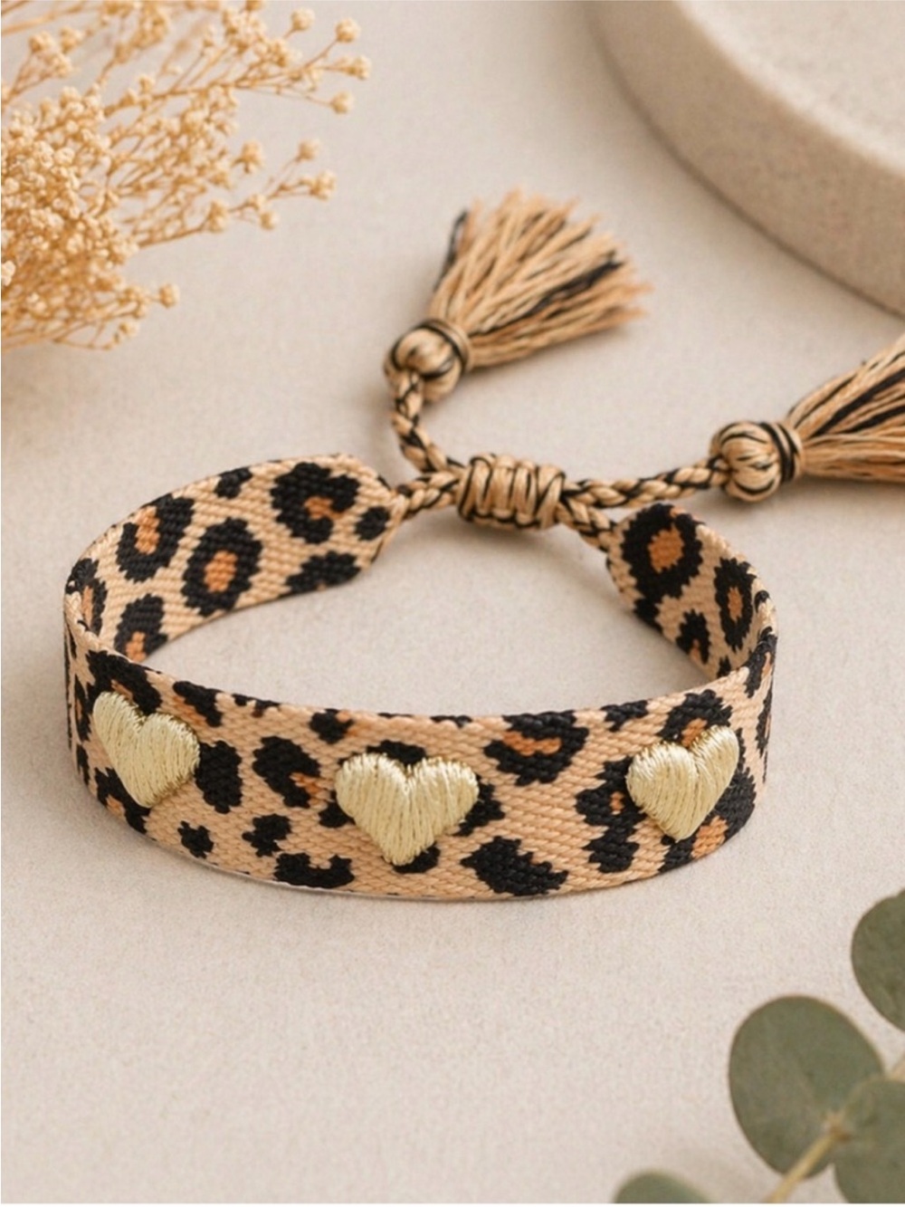 Leopard Print Embroidered Woven
Bracelet